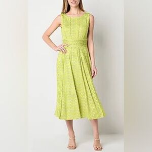 NEW Perceptions Womens Sleeveless Geometric Midi Fit + Flare Dress. XL